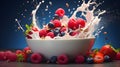 Delectable Bowl of Milk with Vibrant Berries and Crunchy Cereal for Healthful Indulgence Generative Ai