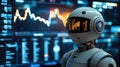 Robot trader looking worried during a market decline with glowing stock chart in the background
