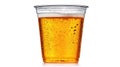 A stunning image of Front view of draught beer in plastic disposable cup isolated on white. Royalty Free Stock Photo