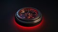 Close-up of a modern compass with a red glowing light on a dark background. The image captures the futuristic style of Royalty Free Stock Photo