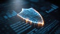 Glowing Shield Icon Overlaid on Digital Bank Statement Fraud Detection Security Concept. Royalty Free Stock Photo