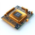 Golden Microchip Circuit Board Technology Digital Processor Modern Electronic Device Illustration High Resolution