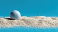 A stunning image of Golf Ball Floating Over Sand on Blue Backdrop,Sport ,BeachGolf. Royalty Free Stock Photo