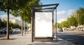 Blank Bus Stop Ad Mockup: City Street Scene Royalty Free Stock Photo