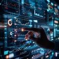 Hand Interacting with Futuristic Digital Data and Charts Interface Royalty Free Stock Photo
