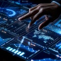 Hand Interacting with Futuristic Digital Data and Charts Interface Royalty Free Stock Photo