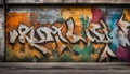 A high-resolution image showcasing a distressed, graffitied wall with layers of peeling posters, Royalty Free Stock Photo
