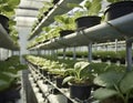 High-resolution image showcasing a modern vertical hydroponic farming setup with lush green plants Royalty Free Stock Photo