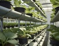 High-resolution image showcasing a modern vertical hydroponic farming setup with lush green plants Royalty Free Stock Photo