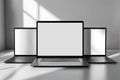 High Resolution Image of Triple Modern Digital Silver and Black Laptop 3D Rendering Royalty Free Stock Photo