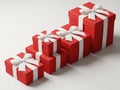 Stack of red gift boxes with white ribbons Royalty Free Stock Photo