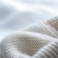 Cream Chunky Cable Knit Blanket Macro Close-Up â Soft Texture, Pastel Blue Background, Copy Space, Royalty Free Stock Photo