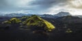 A high resolution panorama of the Highlands in Iceland during summer time. Landscape drone photography, Tourism in Royalty Free Stock Photo