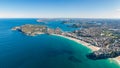 High resolution panoramic high angle drone view of Manly Beach, North Head and the Sydney Harbour area. Royalty Free Stock Photo