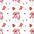 High resolution pattern with snowmen in love by umbrella