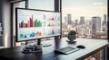 Sleek Data Visualization: Colorful Patterns on Touchscreen in Modern Office