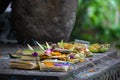 A high resolution picture of cultural ritual decor isolated from background in a hindu prayer temple outdoor with colourful Royalty Free Stock Photo