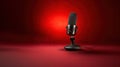 High-resolution, realistic studio microphone on a vibrant background, emphasizing a professional podcast setup and the