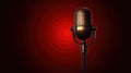 High-resolution, realistic studio microphone on a vibrant background, emphasizing a professional podcast setup and the
