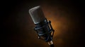 High-resolution, realistic studio microphone on a vibrant background, emphasizing a professional podcast setup and the