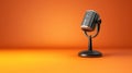 High-resolution, realistic studio microphone on a vibrant background, emphasizing a professional podcast setup and the
