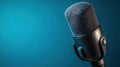 High-resolution, realistic studio microphone on a vibrant background, emphasizing a professional podcast setup and the