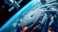 High-resolution satellite image of a massive hurricane eye forming over the ocean with detailed cloud structure Royalty Free Stock Photo