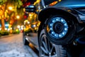 A high-resolution security camera capturing clear footage of a vehicle in a driveway at night, with the system automatically