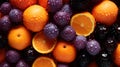 Luminous Water Drops on Vivid Assortment of Fruits Enhancing Their Juicy Allure. Generative Ai