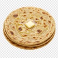 Small Stack of Three Layered Parathas with Melting Ghee, Transparent Background Royalty Free Stock Photo