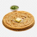 Stacked Layered Paratha with Butter and Green Chutney, Transparent Background Royalty Free Stock Photo