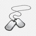 Angled Military Dog Tags on Ball Chain Watercolor Cutout, Transparent Background Royalty Free Stock Photo