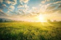 High Resolution of Summer Meadow at Sunrise with Sun Rays and Flowers Royalty Free Stock Photo