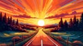 High Resolution Sunset Road In E. Munch Style V5.1