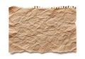 A high resolution texture of a rectangular piece of brown crumpled paper with jagged torn edges isolated on a white background Royalty Free Stock Photo