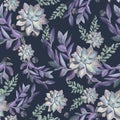 Vintage floral seamless pattern with watercolor succulents