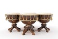 Orchestral Percussion Instruments Trio of Timpani Drums on Stands Studio Shot Royalty Free Stock Photo