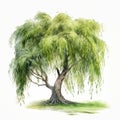 High-resolution Watercolor Clipart Of A Meticulously Detailed Willow Tree