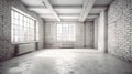 High resolution white brick room with big window Royalty Free Stock Photo