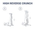 High Reverse Crunch Female Home Workout Exercise Illustration. Athletic Woman Working on Her Abs.