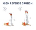 High Reverse Crunch Woman Home Workout Exercise Illustration. Athletic Female Working on Her Abs. Royalty Free Stock Photo