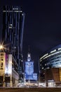 High-rise building. Center of Warsaw Night city. Business center. Royalty Free Stock Photo