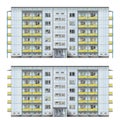 High-rise building constructed of large, prefabricated concrete slabs. Soviet Union style. Set of facades Royalty Free Stock Photo