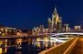 High-rise building on Kotelnicheskaya Embankment in night illumination, Moscow