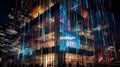 A high-rise building at night, its faÃÂ§ade emblazoned with stock market ticker tape Royalty Free Stock Photo