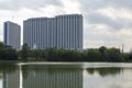 High-rise building by the river in Moscow. Royalty Free Stock Photo