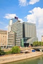 High-rise buildings, the Danube Canal. Vienna. Austria Royalty Free Stock Photo