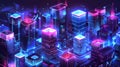 Futuristic Cityscape With Neon Lights and Skyscrapers