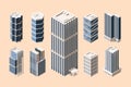 High rise buildings isometric vector illustrations set Royalty Free Stock Photo