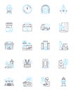 High-rise buildings linear icons set. Skyscraper, Tower, Height, Elevator, View, Architecture, Construction line vector